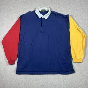 Vintage J.Crew Rugby Shirt Mens XL Blue 90s Heavy Cotton Long Sleeve Polo Block